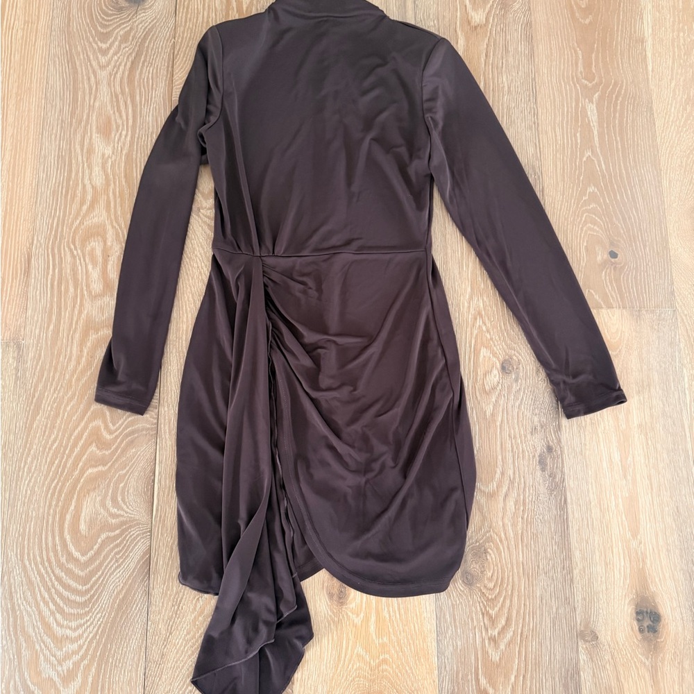 Aqua Long-Sleeve Chocolate Wrap Dress with Draped Tie